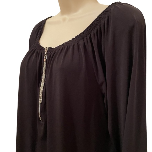 Chicos Black Stretchy Shirt 1/4 Zip with Tassel Size Small - Picture 4 of 9